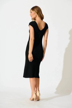 Evita Midi Knit Dress in Black