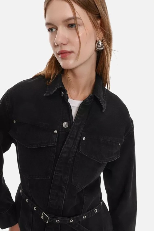 Short studded denim dress