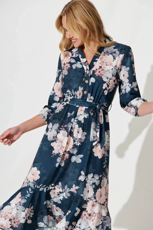 Jemimah Midi Teal Blush Floral