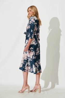 Jemimah Midi Teal Blush Floral