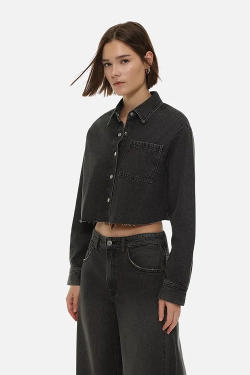 Cropped denim shirt