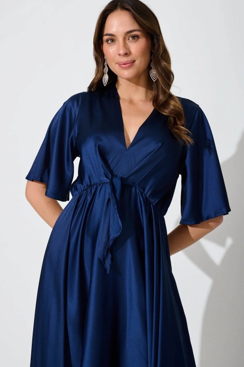 Helsinki Maxi Dress In Navy Satin
