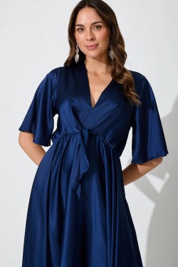 Helsinki Maxi Dress In Navy Satin
