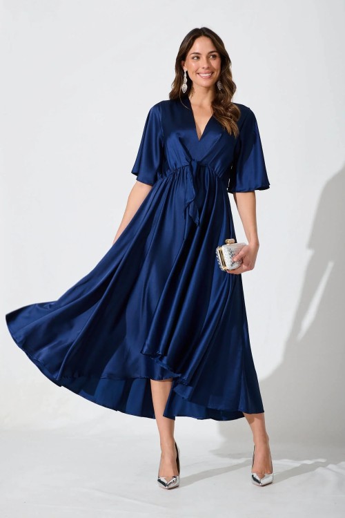 Helsinki Maxi Dress In Navy Satin