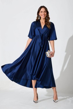 Helsinki Maxi Dress In Navy Satin