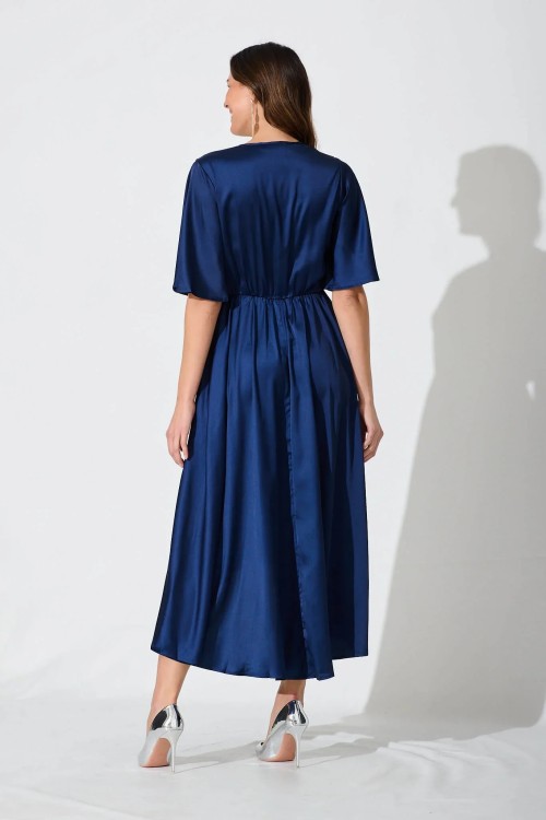 Helsinki Maxi Dress In Navy Satin