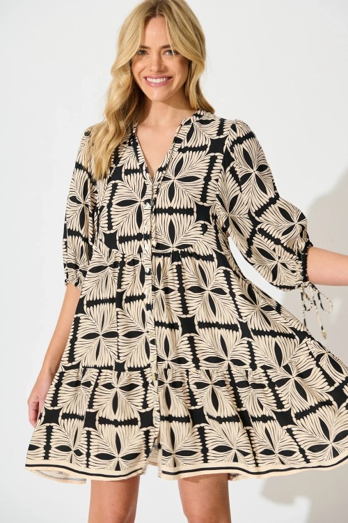 Emelyn Smock Cream Black Tile