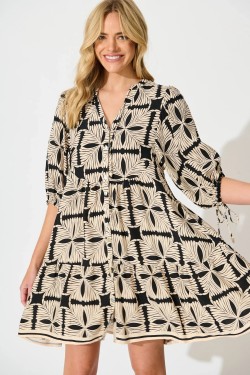 Emelyn Smock Cream Black Tile