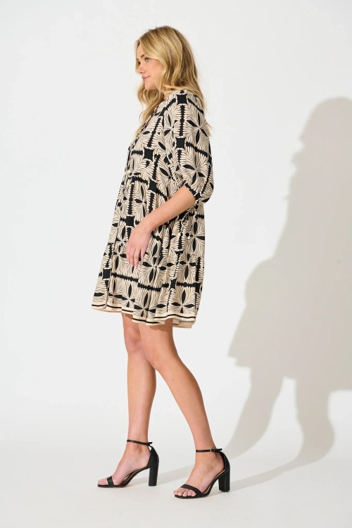 Emelyn Smock Cream Black Tile